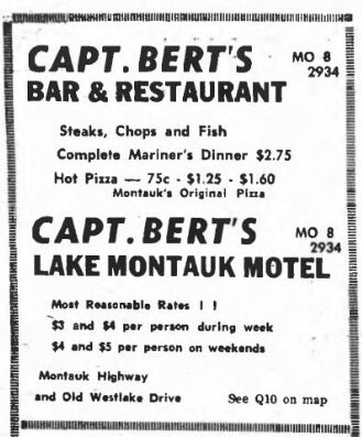 An ad for Capt. Bert's in the September 1, 1964 issue of The Montauk Pioneer