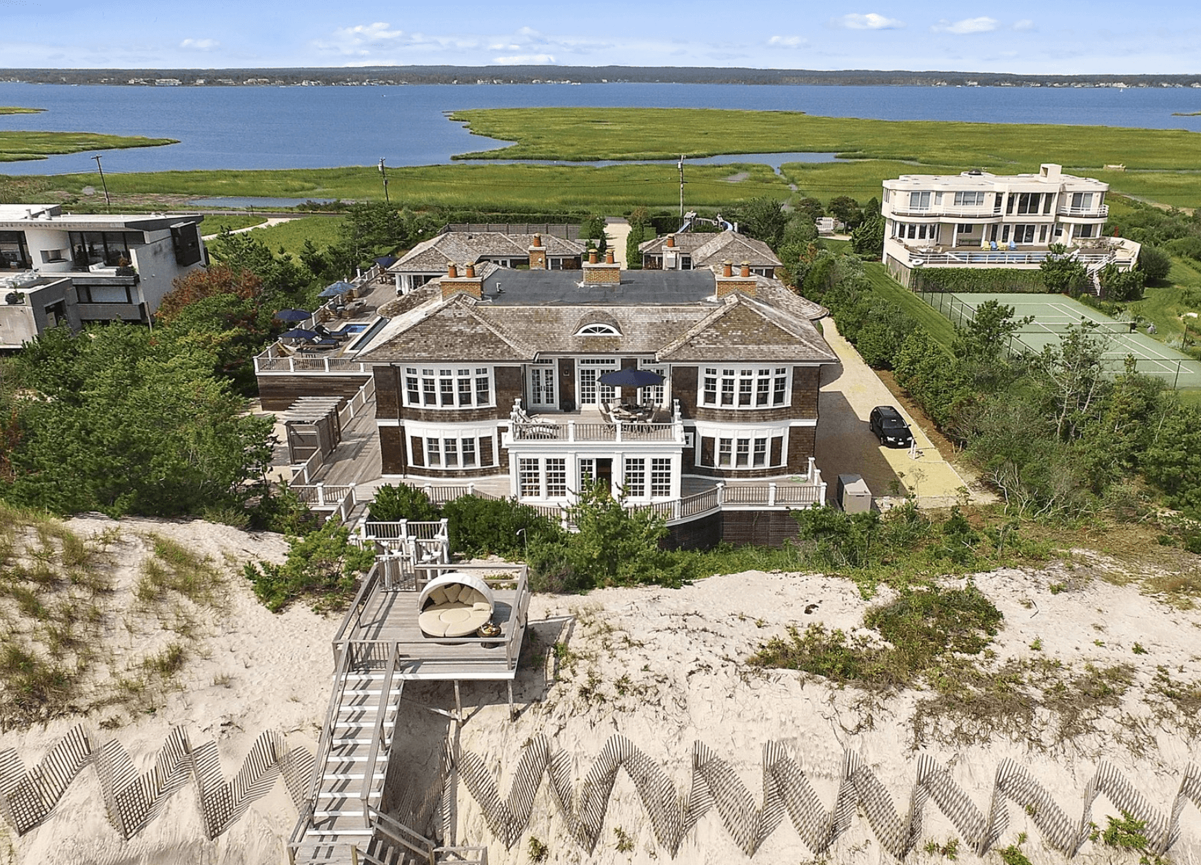 Dune Road Oceanfront Estate Boasts Interior Detail Work, Panoramic Views  For Under $20 Million | Behind The Hedges