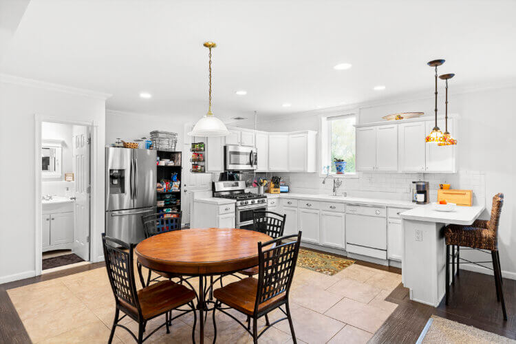 Kitchen, guest quarters, 44 Woodland Farm Rd, Hamptons home, house of the day, Southampton, North Sea