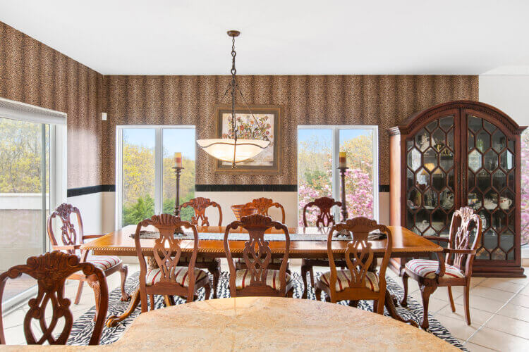 Dining room, 44 Woodland Farm Rd, Hamptons home, house of the day, Southampton, North Sea