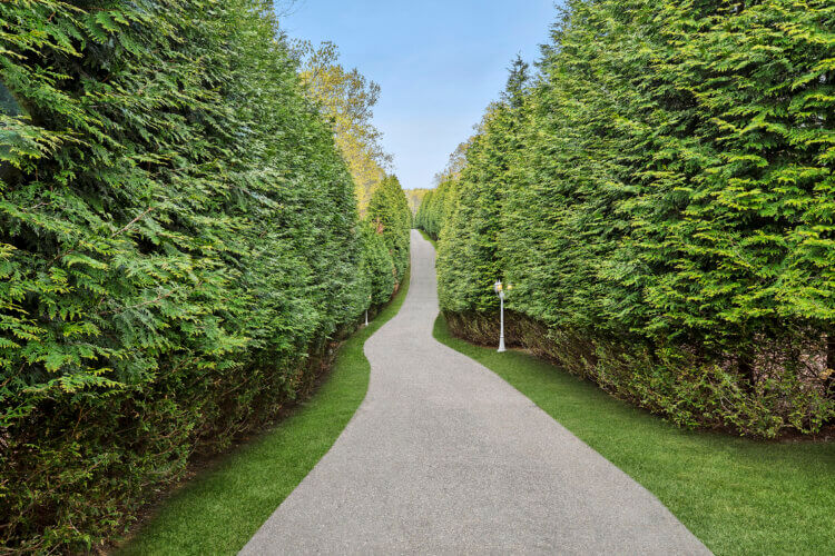 Private Driveway 44 Woodland Farm Rd, Hamptons home, house of the day, Southampton, North Sea