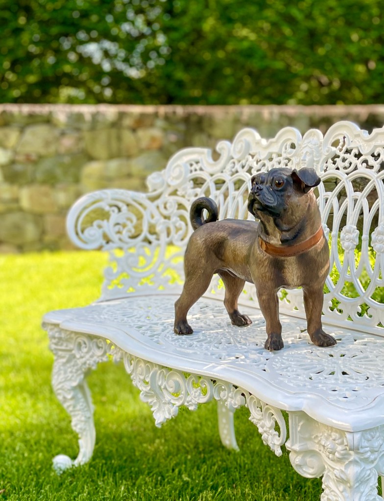 Terra Cotta Pug & Cast Iron Garden Bench