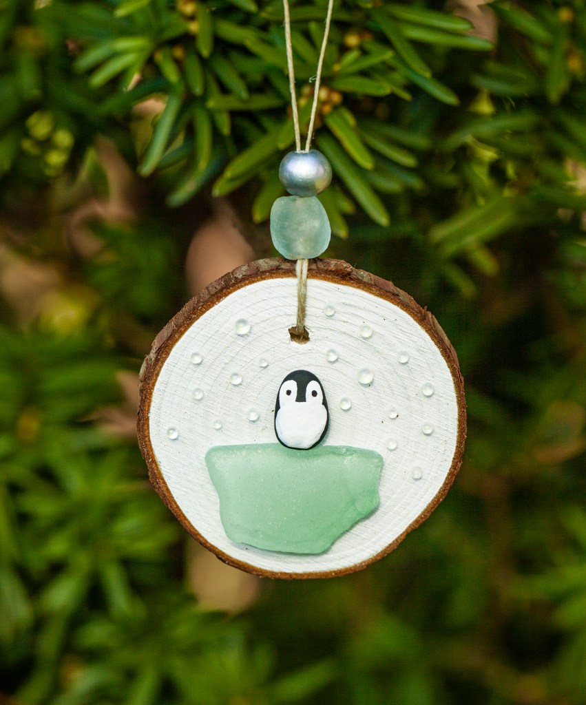 A penguin inspired Christmas ornament for the penguin series.